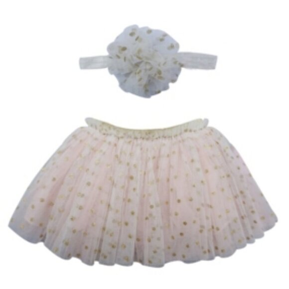 Popatu Baby Girl Tutu Skirt and Headband Dotted Set - Picture 1 of 8